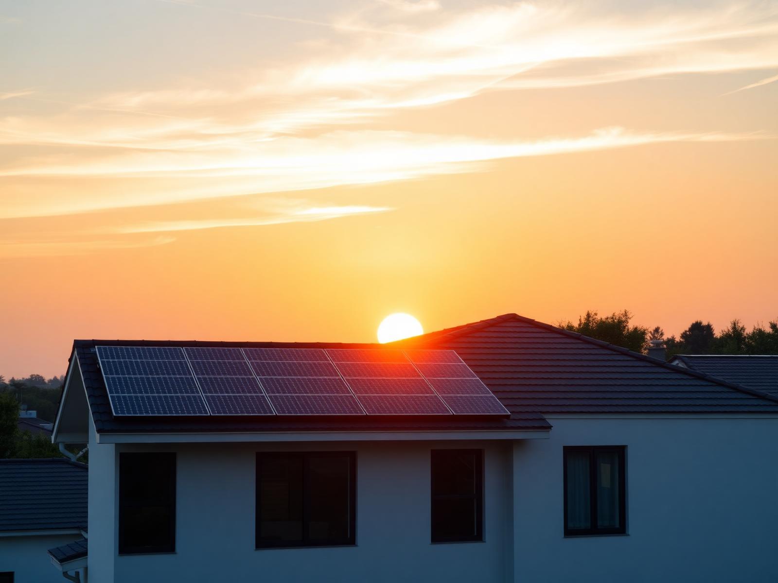 Premium home solar installation at sunset